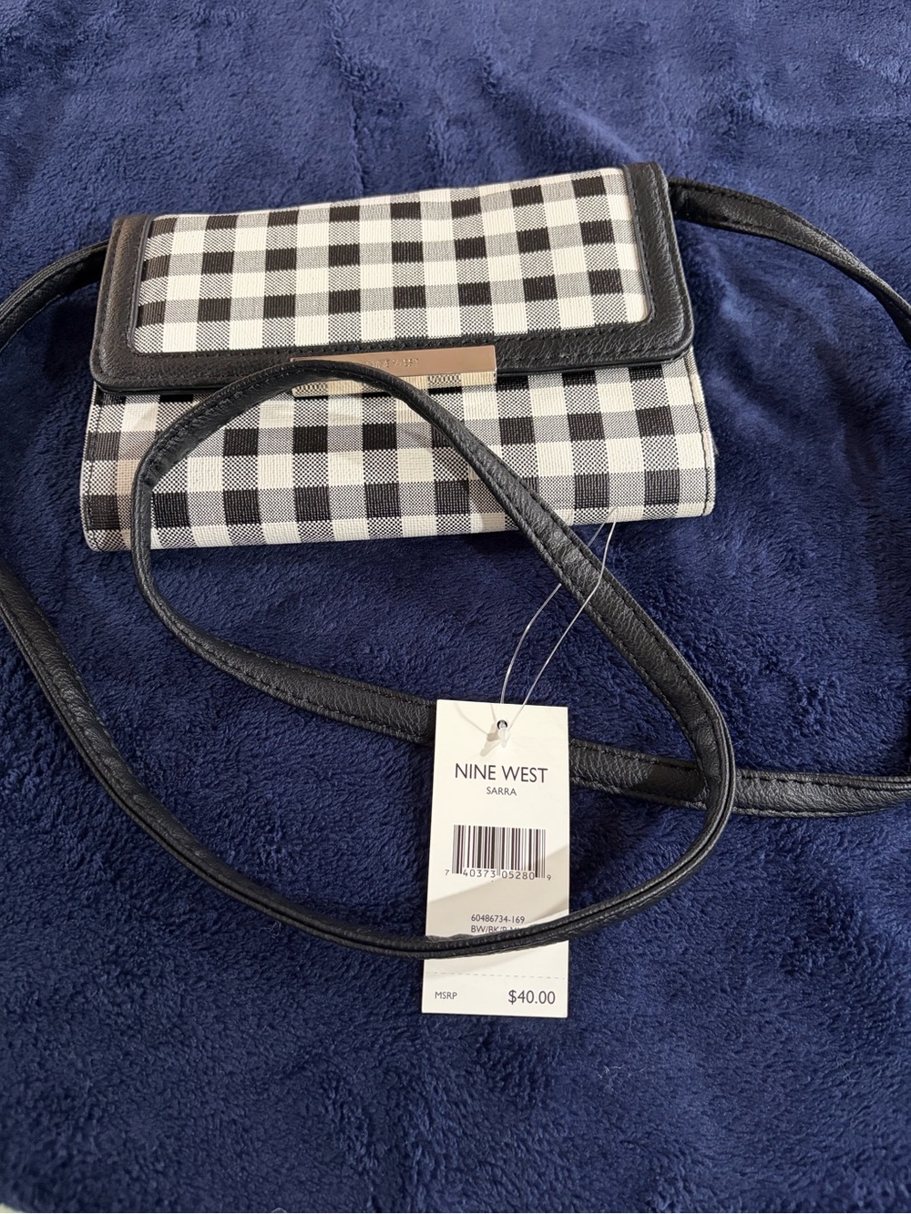 Nine West Black & White Gingham Crossbody Purse with Black Trim